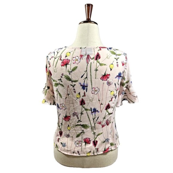 Liz Claiborne Women's Blouse Pink Floral Print Short Flutter Sleeves Size PS - Picture 6 of 6